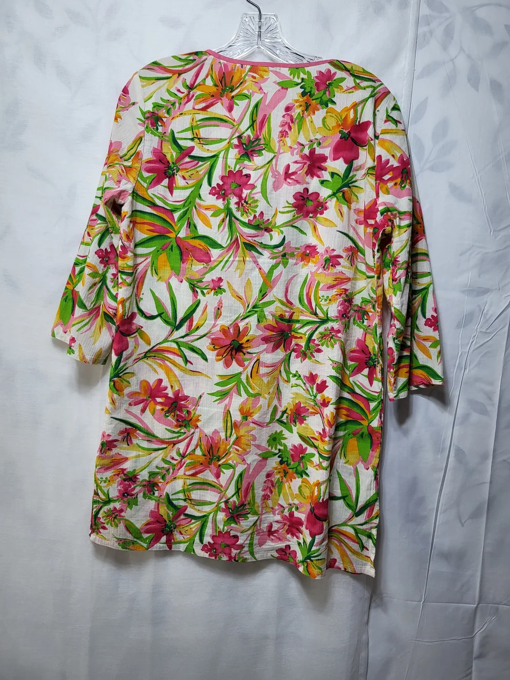J.Crew Floral Split-Neck Tunic Swim Cover-Up in Pink